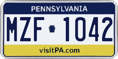 PA license plate MZF1042