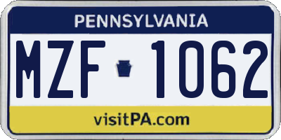 PA license plate MZF1062