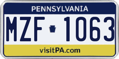 PA license plate MZF1063