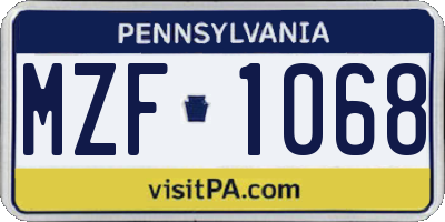 PA license plate MZF1068