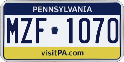 PA license plate MZF1070