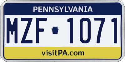 PA license plate MZF1071