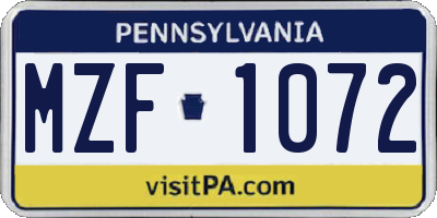 PA license plate MZF1072