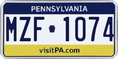 PA license plate MZF1074