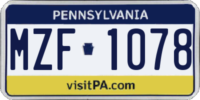 PA license plate MZF1078