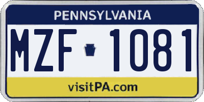PA license plate MZF1081