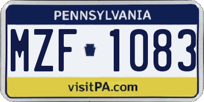PA license plate MZF1083