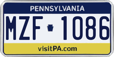 PA license plate MZF1086