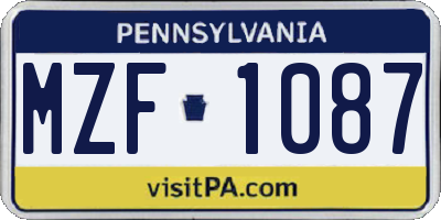 PA license plate MZF1087