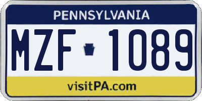 PA license plate MZF1089