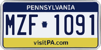 PA license plate MZF1091