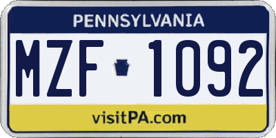 PA license plate MZF1092