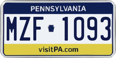 PA license plate MZF1093