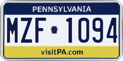 PA license plate MZF1094