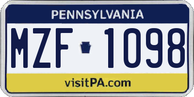 PA license plate MZF1098