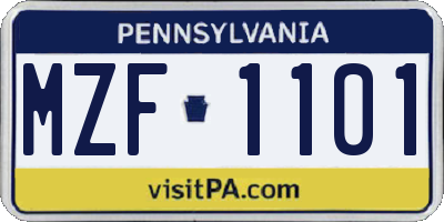 PA license plate MZF1101
