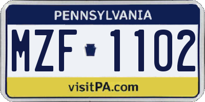 PA license plate MZF1102
