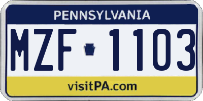 PA license plate MZF1103