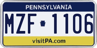 PA license plate MZF1106