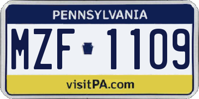 PA license plate MZF1109
