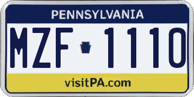 PA license plate MZF1110