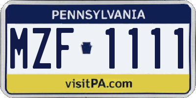 PA license plate MZF1111