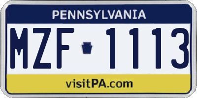 PA license plate MZF1113
