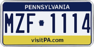 PA license plate MZF1114