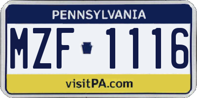 PA license plate MZF1116