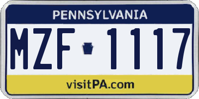 PA license plate MZF1117