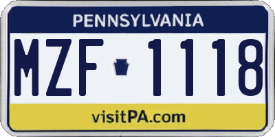 PA license plate MZF1118