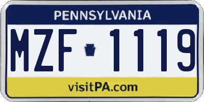PA license plate MZF1119