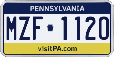 PA license plate MZF1120