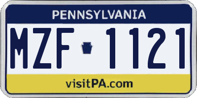 PA license plate MZF1121