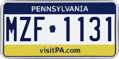PA license plate MZF1131