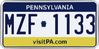 PA license plate MZF1133