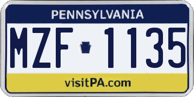 PA license plate MZF1135