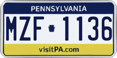 PA license plate MZF1136