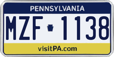 PA license plate MZF1138