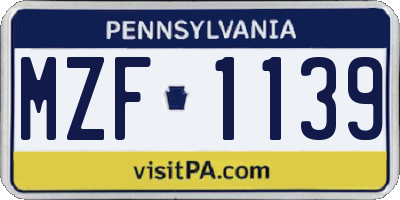 PA license plate MZF1139