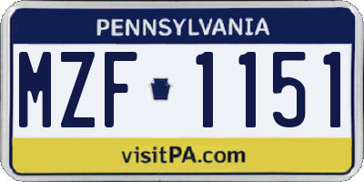 PA license plate MZF1151