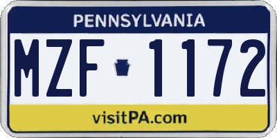 PA license plate MZF1172