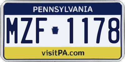 PA license plate MZF1178