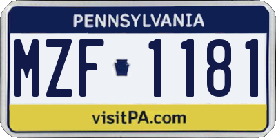 PA license plate MZF1181