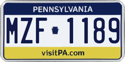 PA license plate MZF1189