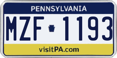 PA license plate MZF1193