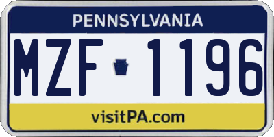 PA license plate MZF1196