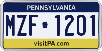 PA license plate MZF1201