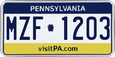 PA license plate MZF1203