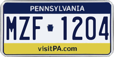 PA license plate MZF1204